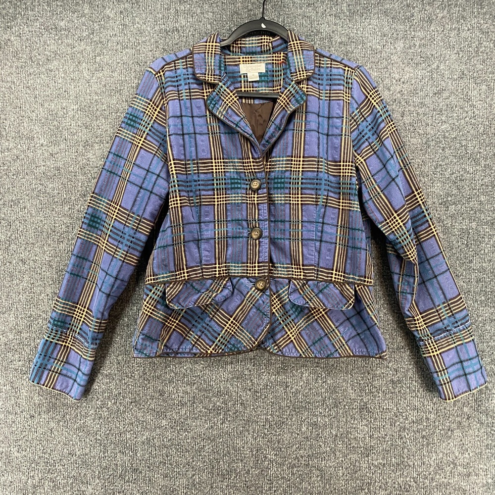 Christopher Banks Blazer Jacket Womens M Blue Plaid‎ Button Up Academia Preppy
